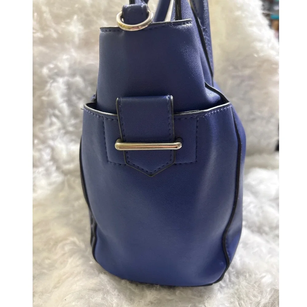Reed Krakoff Blue‎ Faux Leather Satchel Handbag Silver Hardware Top Zip Tote